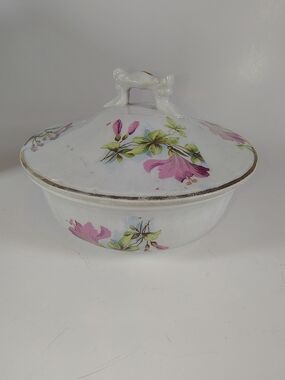 Antique Anchor Pottery Porcelain Covered Berry Bowl Strawberry Server 3 Pc